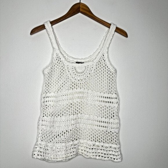 Express Open Knit Tank Top Size Small White Cotton Festival Beach Boho - Picture 1 of 8